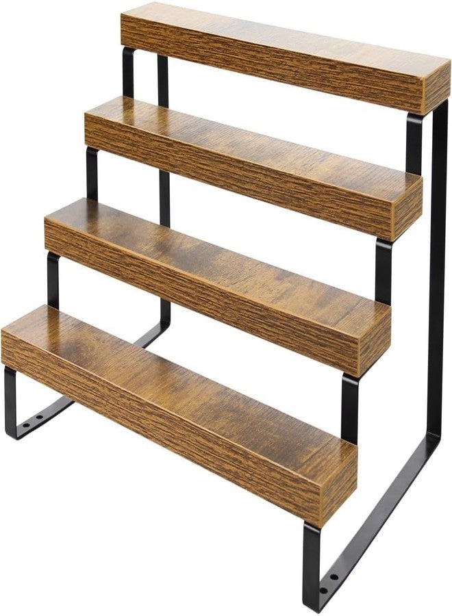 NEETBU 4-Tier Wooden Display Riser Shelf Stand for, Makeup, Cupcake, Condiment & Dolls Collection Home Decor Organizer, Expandable for Pantry/Counter (Brown, 4-Tier) - Image 1